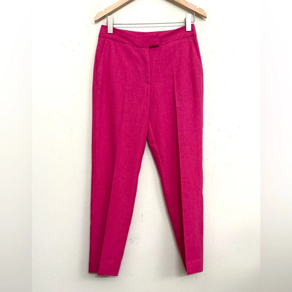 NWT Zara Linen Blend Slim Straight Pants in Fuchsia Pink Size S